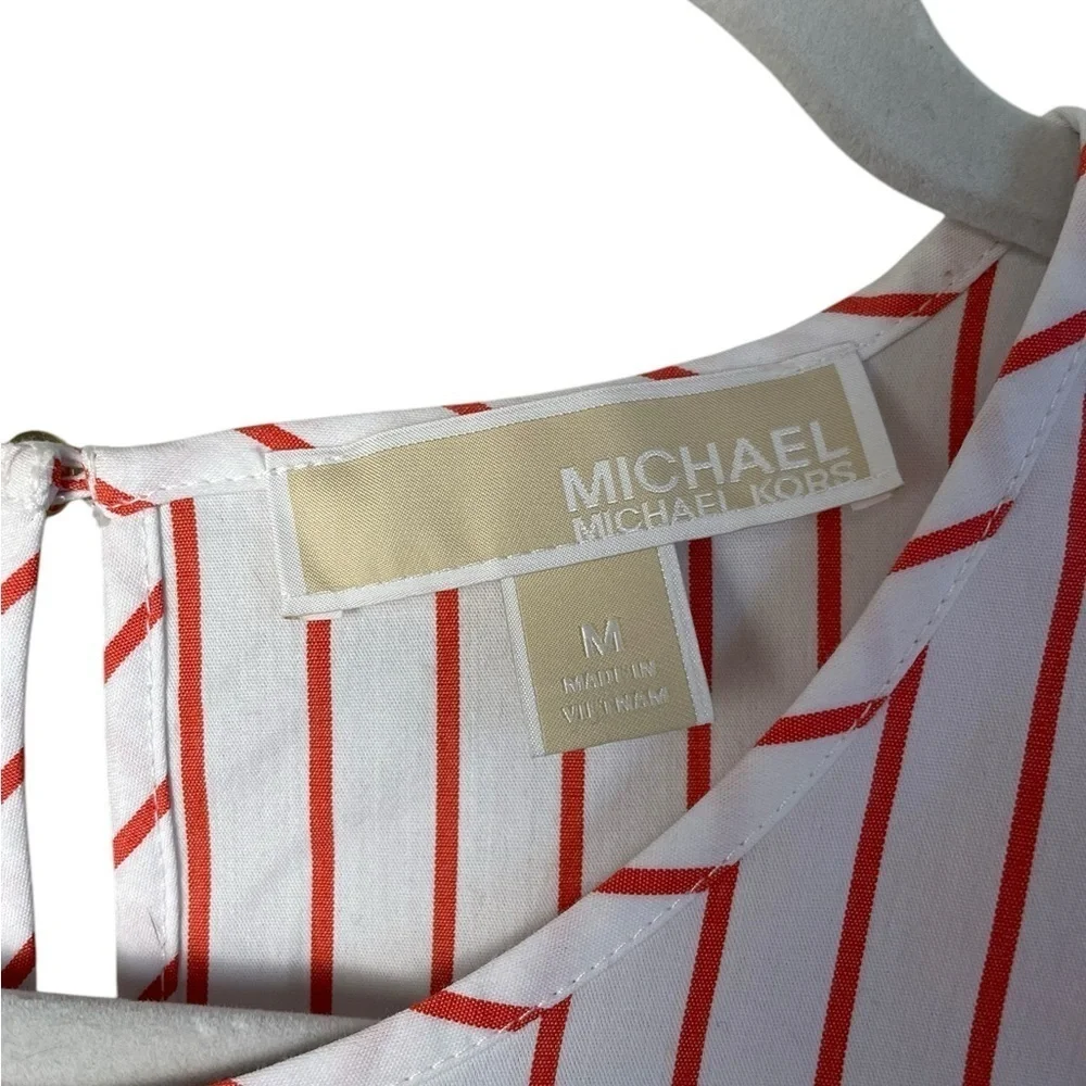 Michael Kors White and Orange Ruched Bell Sleeve Blouse